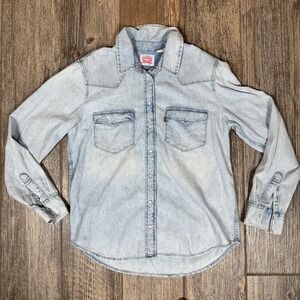 Levi's Women's Denim Western Shirt Long Sleeve Light Wash Size‎ M